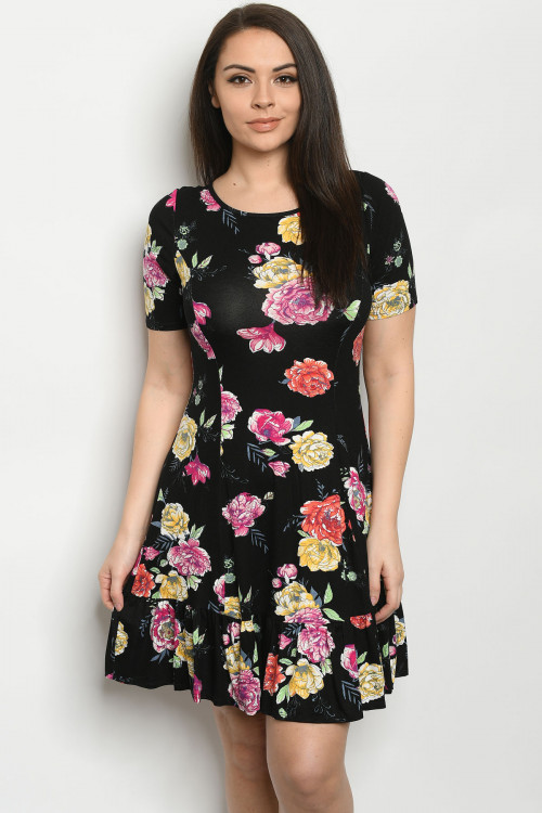 C16-A-2-D1743X BLACK FLORAL PLUS SIZE DRESS 2-2-2