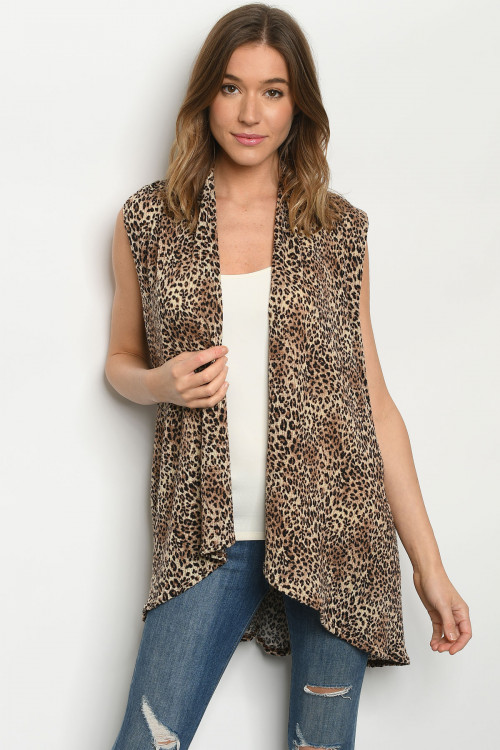 C18-A-1-C3887S TAUPE CHEETAH PRINT CARDIGAN 2-2-2