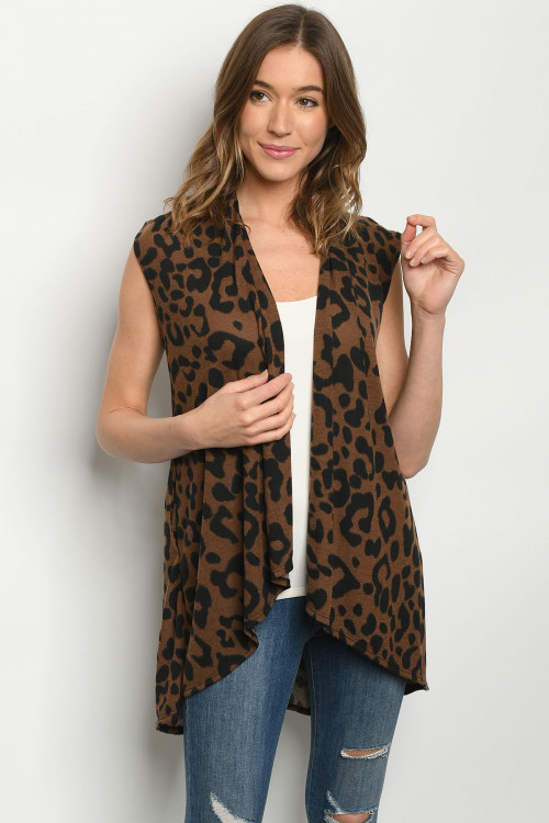 C21-A-1-C3887S BROWN ANIMAL PRINT CARDIGAN 3-2-2