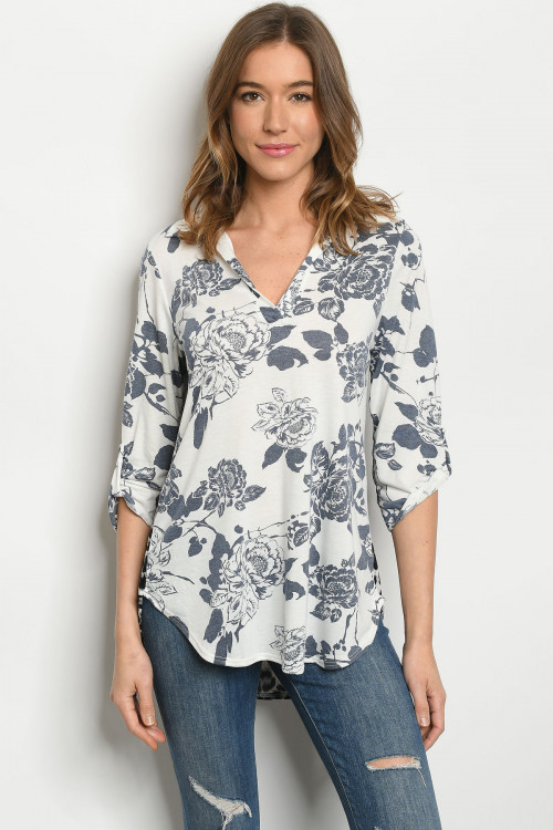 S17-1-3-T5153S OFF WHITE NAVY PRINT TOP 1-1-1