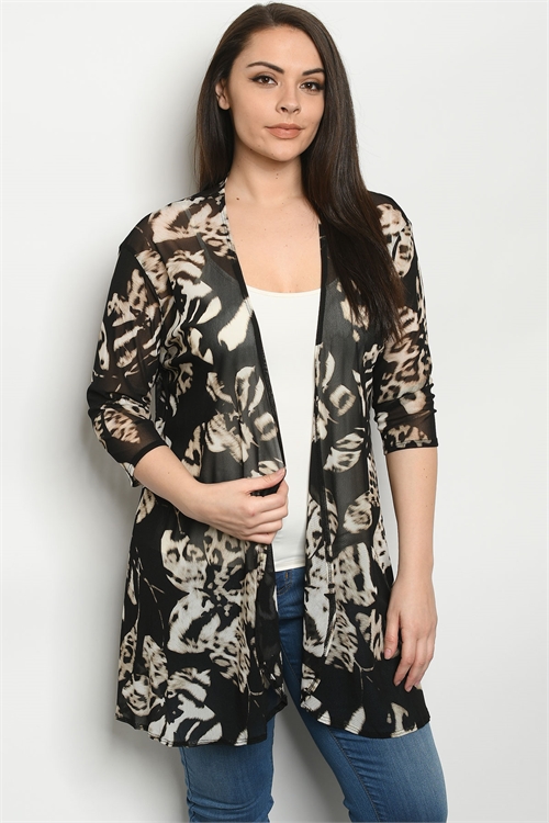 C43-A-3-C5115XS BLACK PRINT PLUS SIZE CARDIGAN 3-3