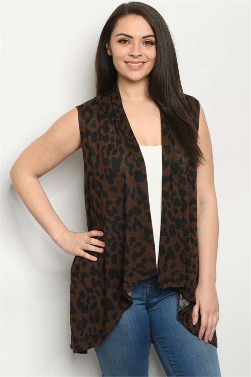 C11-A-3-C3887XS BROWN ANIMAL PRINT PLUS SIZE CARDIGAN 2-2-2