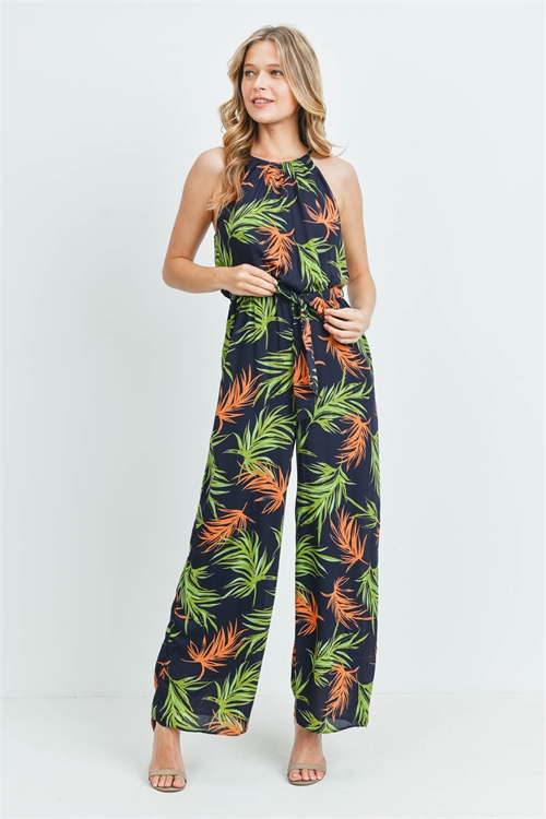 S10-11-1-J68321 NAVY LEAF PRINT JUMPSUIT 3-2-1