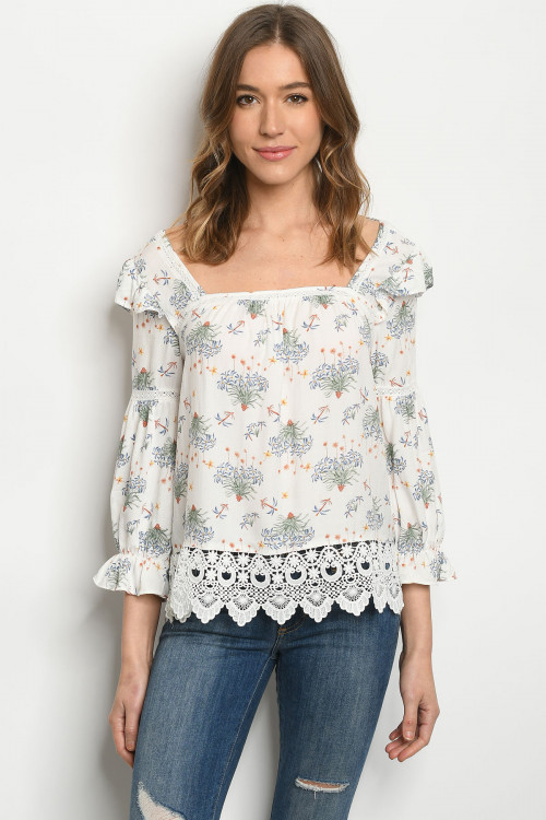 S14-9-2-T8884 OFF WHITE PRINT TOP 2-2-2