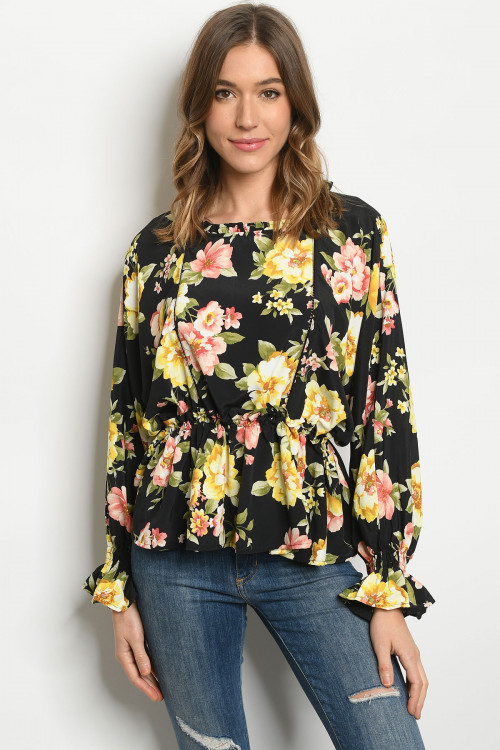 S10-17-2-T9653 BLACK FLORAL TOP 3-2-1