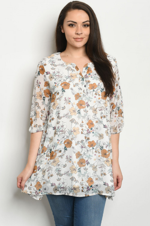 S22-9-1-D12153X IVORY TAUPE FLORAL TOP 3-2-1
