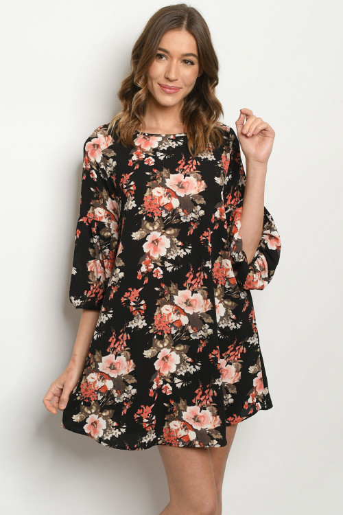 C18-A-3-D9765 BLACK FLORAL DRESS 2-2-2