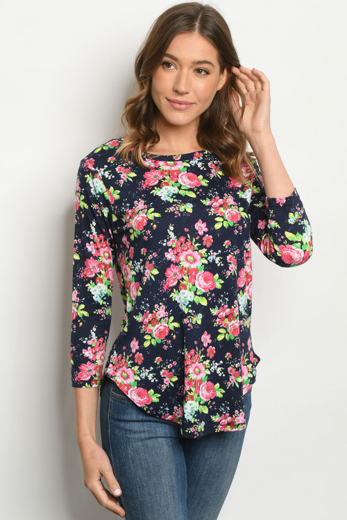 S24-7-3-T10088 NAVY FLORAL TOP 2-2-2