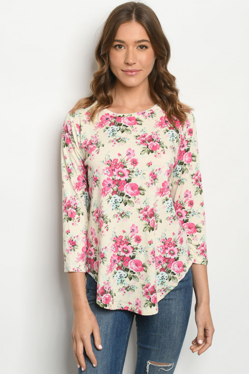 S15-5-2-T10088 CREAM FLORAL TOP 2-2-2