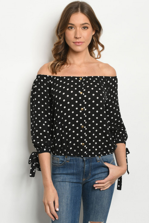 S23-7-3-T6016 BLACK WHITE POLKA DOTS TOP 2-2-2