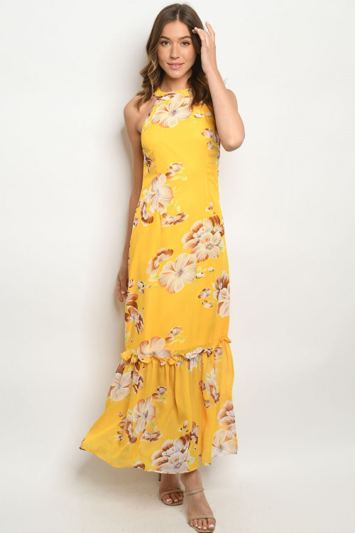 S15-2-3-D2214 YELLOW FLORAL DRESS 2-2-2