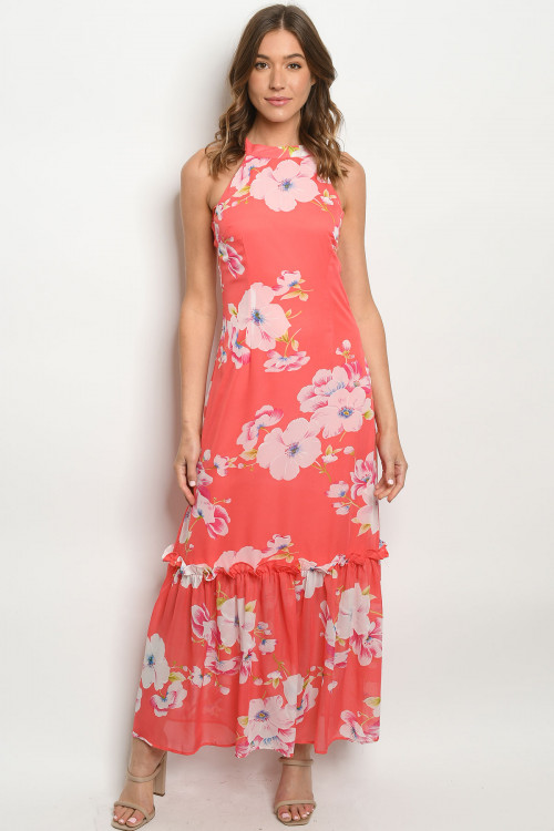 S25-3-1-D2214 CORAL FLORAL DRESS 2-2-2