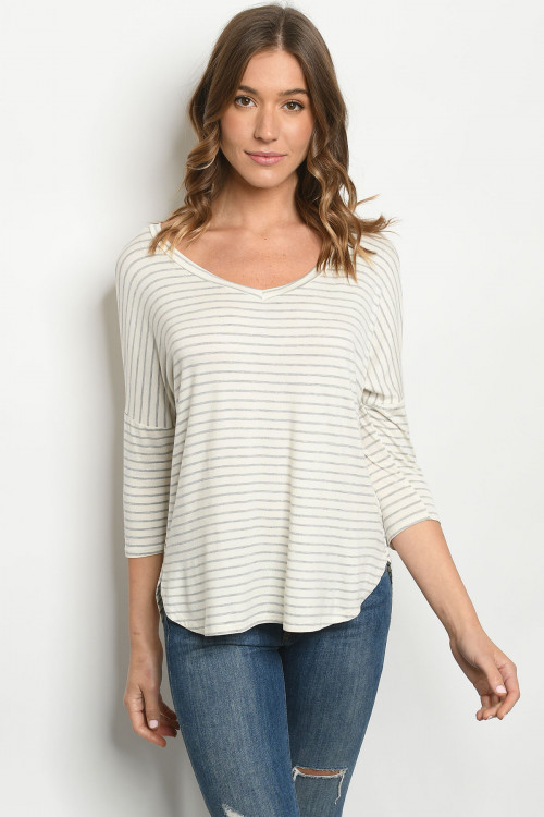 C85-A-1-T8867 IVORY GRAY STRIPES TOP 2-2-2