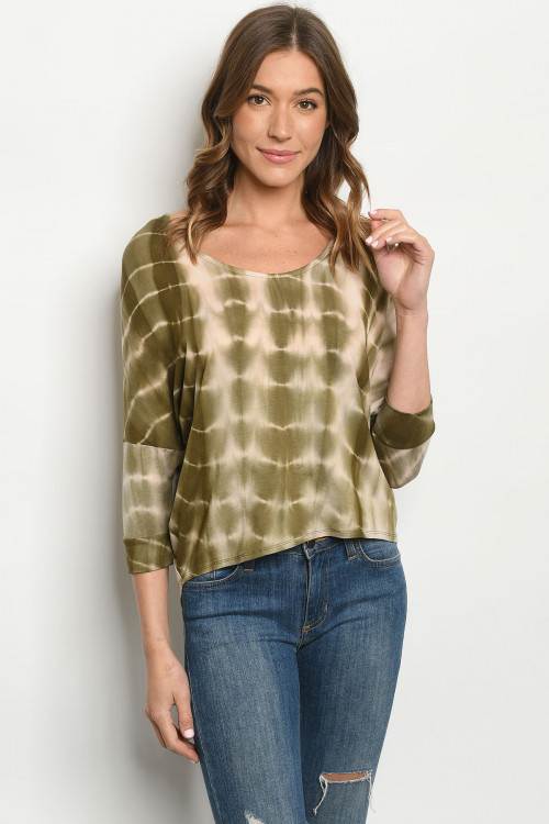 C37-B-1-T7206 OLIVE TIE DYE TOP 2-2-2