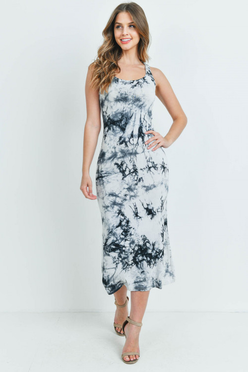 S5-2-2-D005 WHITE BLACK TIE DYE DRESS 1-2-2-1