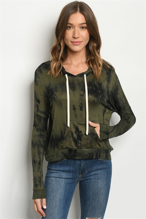 S11-15-1-T4591 OLIVE TIE DYE TOP 2-2-2-2