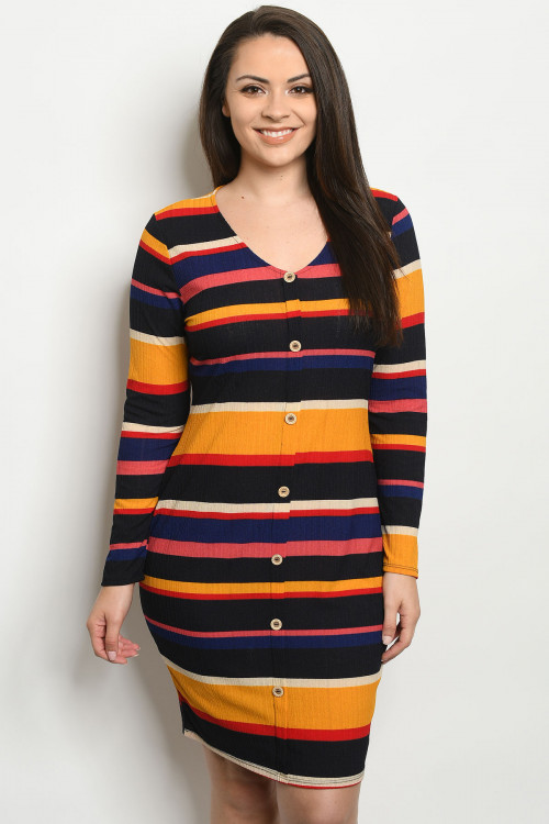 C39-A-2-D13494X MULTI COLOR STRIPES PLUS SIZE DRESS 2-2-2