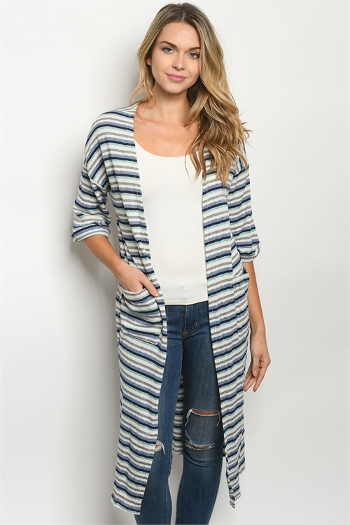 S24-4-1-C3076 BLUE MULTI STRIPES CARDIGAN 2-2-2