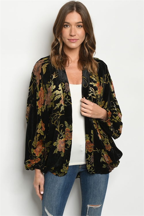 S22-1-1-K00480 BLACK WITH FLOWERS KIMONO 2-2-2