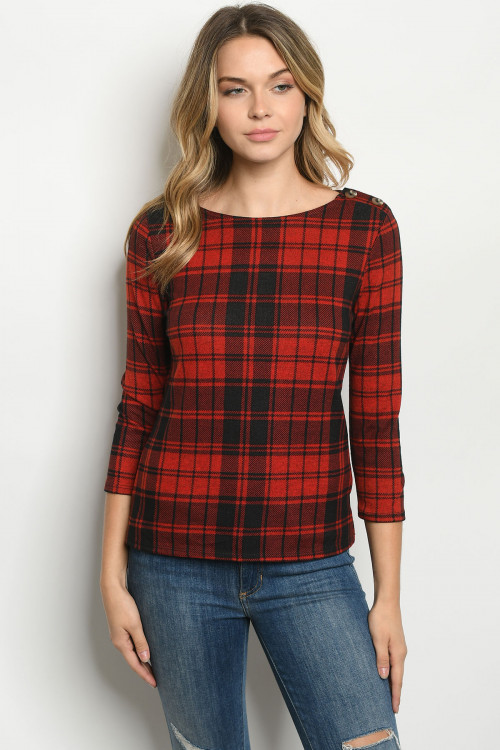 C28-B-1-T6889 BLACK RED CHECKERED TOP 2-2-2