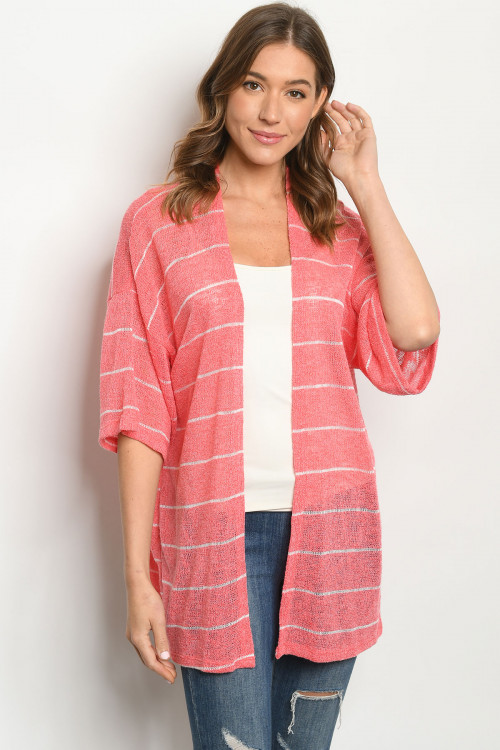 C70-A-1-CK5419 PINK WHITE STRIPES CARDIGAN 1-2-1