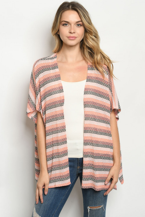 C74-A-1-C6128 CORAL MULTI CARDIGAN 2-2-2