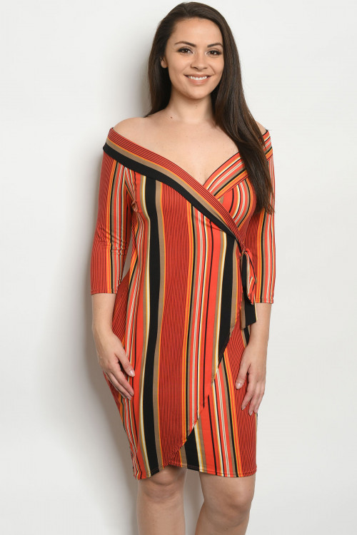 C14-A-2-D542X RUST STRIPES PLUS SIZE DRESS 2-2-2