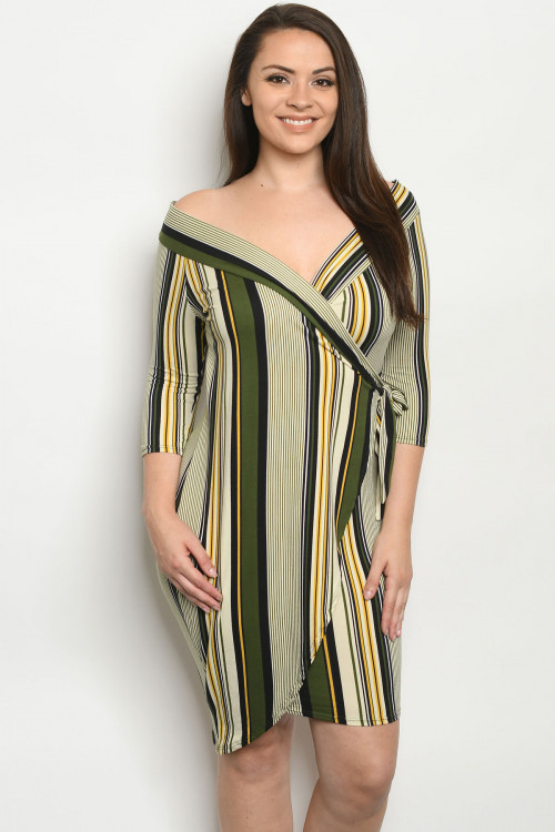 C17-A-1-D542X OLIVE STRIPES PLUS SIZE DRESS 2-2-3