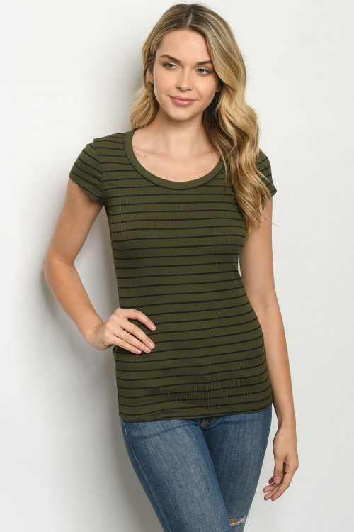 C92-B-1-T9151 OLIVE STRIPES TOP 2-2-2