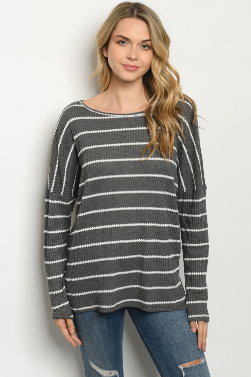 C89-A-1-T3061 CHARCOAL STRIPES TOP 2-2-2