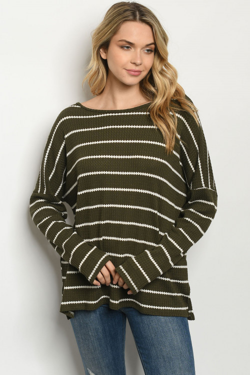 C89-A-1-T3061 OLIVE STRIPES TOP 2-3
