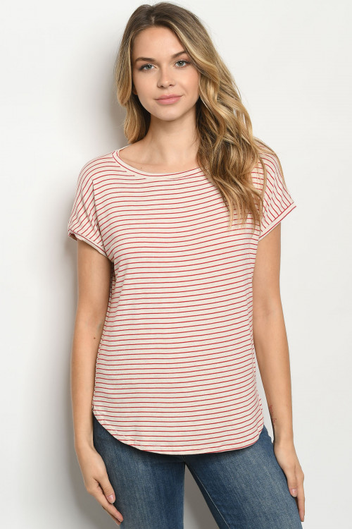 C81-A-1-T48792 OATMEAL RED STRIPES TOP 2-2-2