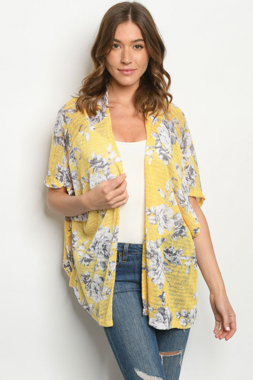 C80-A-1-C6128 YELLOW FLORAL CARDIGAN 1-2-4
