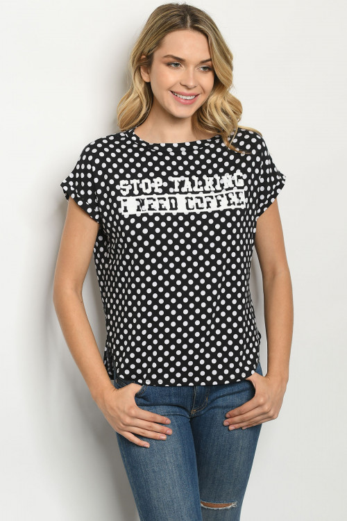 C74-A-1-T8978 BLACK WHITE POLKA DOTS TOP 2-1-2