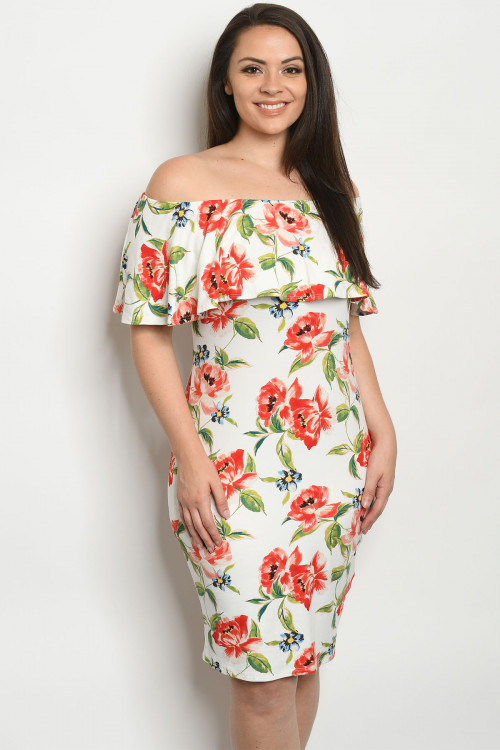 C88-A-1-D3189X IVORY FLORAL PLUS SIZE DRESS 2-2-2