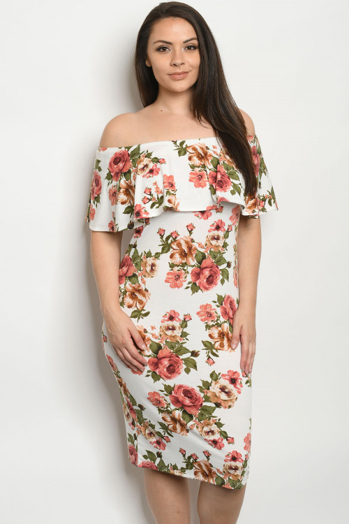 C87-A-1-D31891X IVORY FLORAL PLUS SIZE DRESS 2-2-2