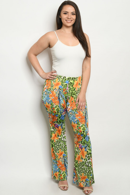 C92-A-1-P05839X GREEN ORANGE PLUS SIZE PANTS 2-2-2