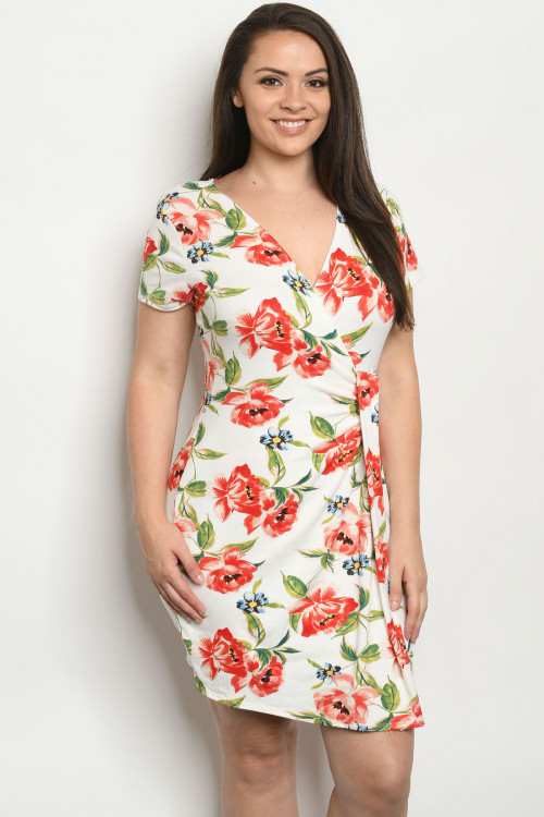 C92-A-1-D2178X IVORY FLORAL PLUS SIZE DRESS 2-2-2