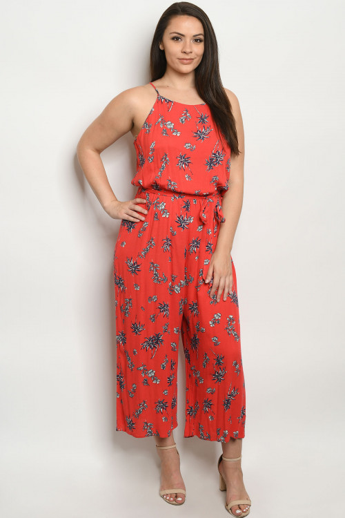 S15-5-3-J10258X RED PRINT PLUS SIZE JUMPSUIT 2-2-2