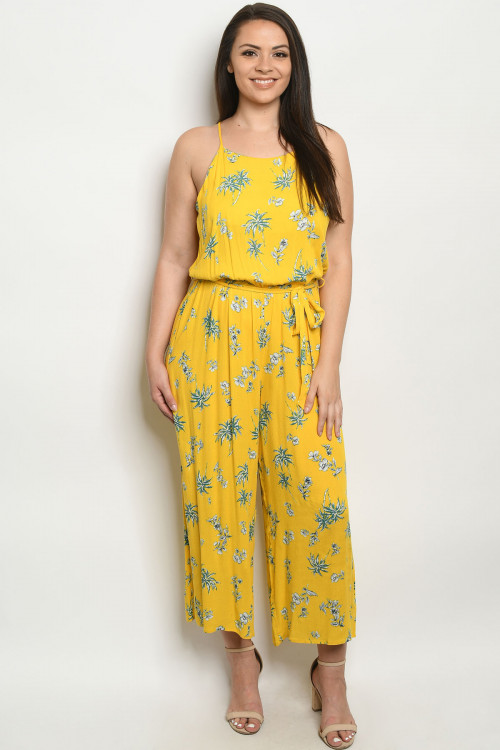 S23-9-3-J10258X YELLOW PRINT PLUS SIZE JUMPSUIT 2-2-2