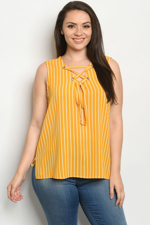 S22-2-1-T10103X MUSTARD STRIPES PLUS SIZE TOP 2-2-2