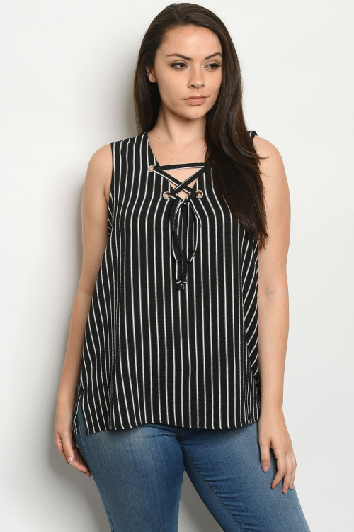 S24-8-2-T10103X BLACK STRIPES PLUS SIZE TOP 2-2-2