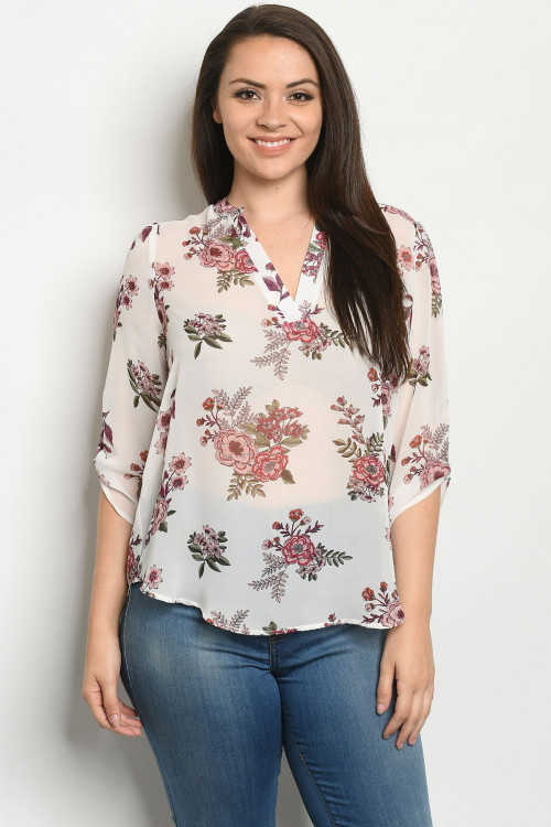 S24-4-2-TZB5486X OFF WHITE FLORAL PLUS SIZE TOP 2-2-2