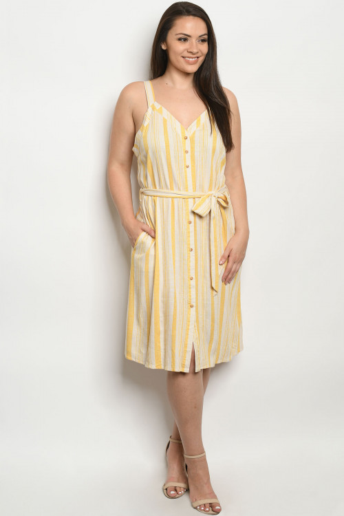 S21-7-3-DZB10139FX CREAM YELLOW STRIPES PLUS SIZE DRESS 2-2-2