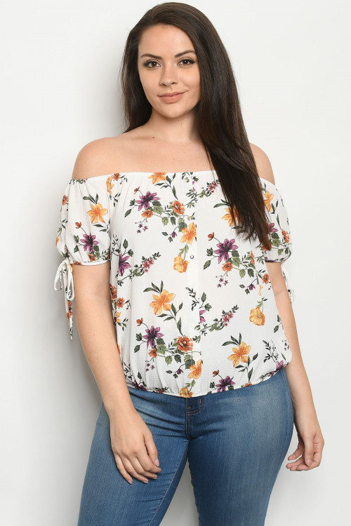 S23-9-2-TZB9517X IVORY FLORAL PLUS SIZE TOP 2-2-2