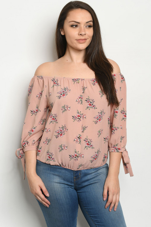 S24-2-2-T9244X MAUVE FLORAL PLUS SIZE TOP 2-2-2