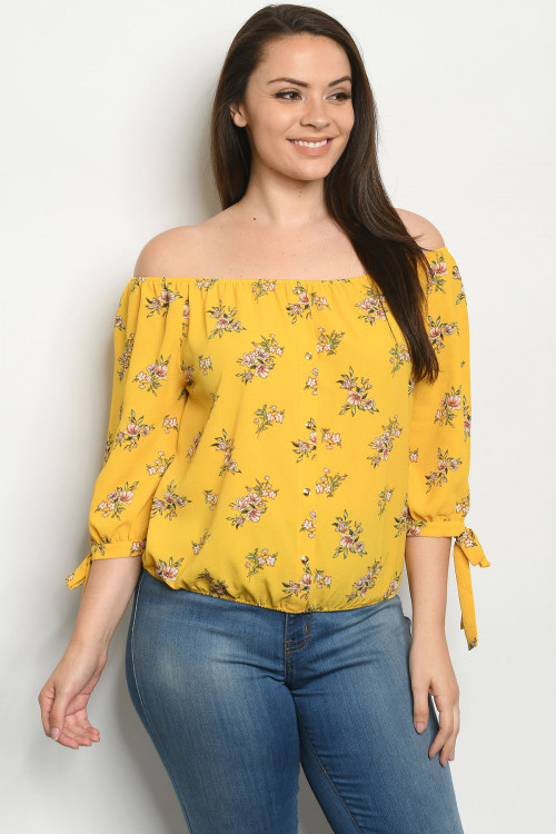 S19-1-1-T9244X YELLOW FLORAL PLUS SIZE TOP 2-2-2