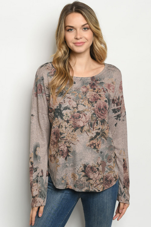 C61-A-2-T3231 MOCHA FLORAL TOP 2-2-2