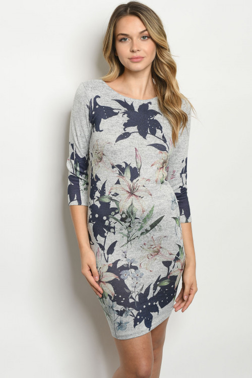 C42-A-3-D721357 GRAY NAVY WITH FLOWER DRESS 2-2-2