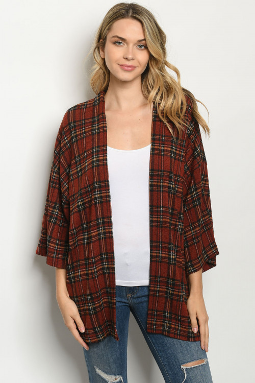 C18-A-1-C4621 RUST CHECKERED CARDIGAN 4-2-1